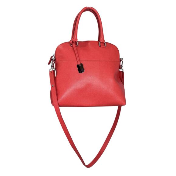 Furla Piper Satchel Shoulder Bag Orange Saffiano Red Leather Purse Classic Daily